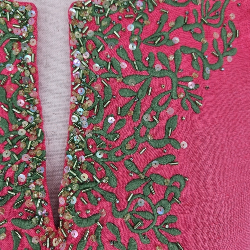 NWT Lafayette 148 New York Linen Blouse Women 14 Petite Pink Hand-Beaded Luxury - Picture 3 of 9